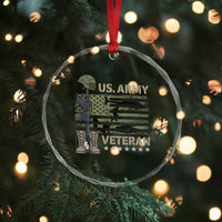 US Arrny Veteran Crystal Glass Ornament Proud Soldier USA Flag Camouflage Military - Wonder Print Shop