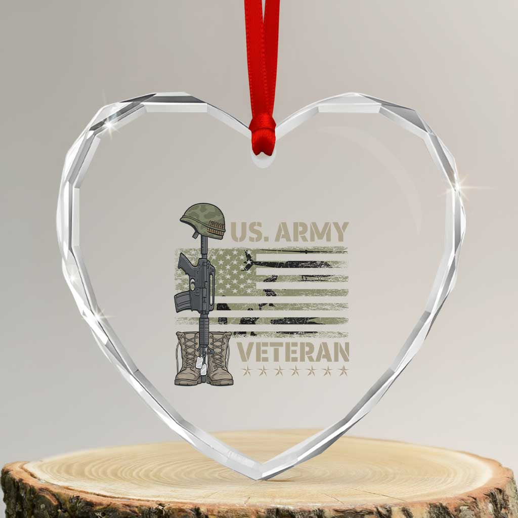 US Arrny Veteran Heart Crystal Glass Ornament Proud Soldier USA Flag Camouflage Military - Wonder Print Shop
