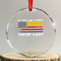 US Flag Car Racing Crystal Glass Ornament If You Aint First Youre Last Checkered Flag - Wonder Print Shop