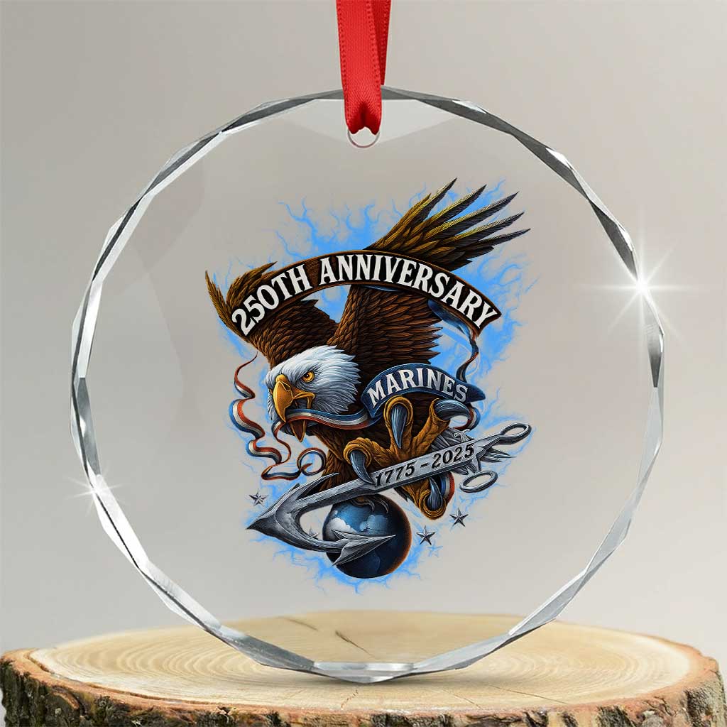 Us Marines Military 250th Anniversary Crystal Glass Ornament Bald Eagle Anchor - Wonder Print Shop
