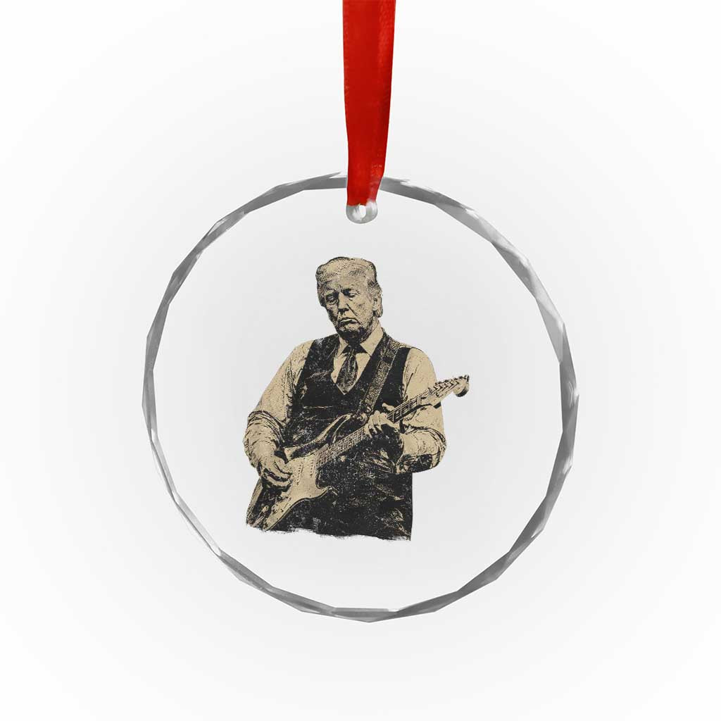 US Nation's Leader Playing Electic Rock Guitar Retro Vintage Crystal Glass Ornament