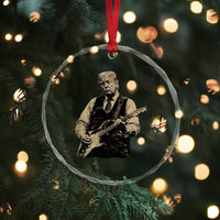 US Nation's Leader Playing Electic Rock Guitar Retro Vintage Crystal Glass Ornament