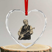 US Nation's Leader Playing Electic Rock Guitar Retro Vintage Heart Crystal Glass Ornament