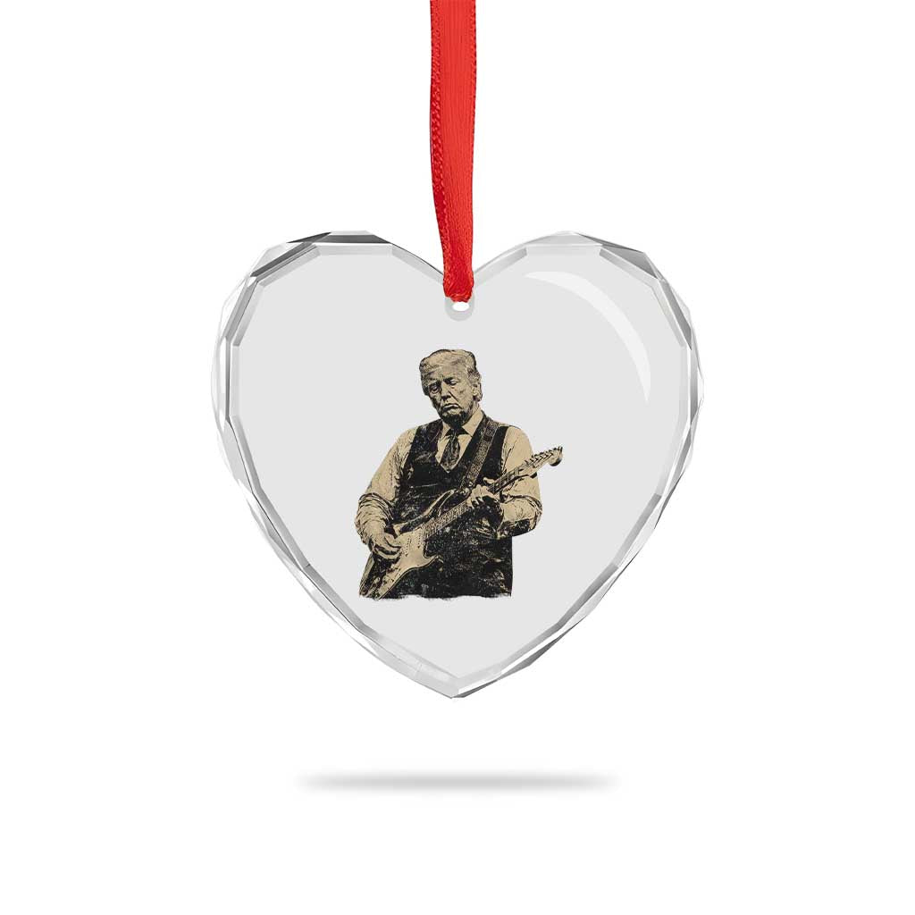 US Nation's Leader Playing Electic Rock Guitar Retro Vintage Heart Crystal Glass Ornament