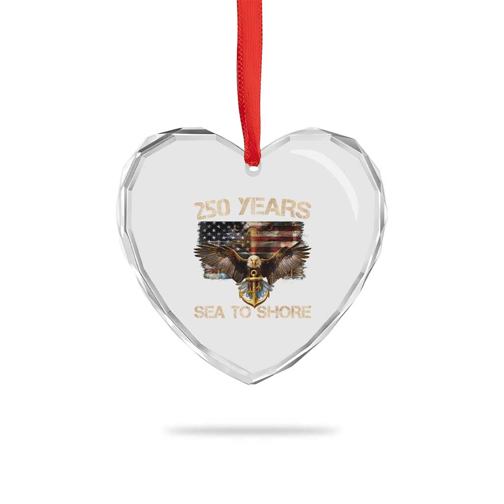 US Navy Military 250th Anniversary Heart Crystal Glass Ornament 250 Years Sea To Shore Bald Eagle - Wonder Print Shop