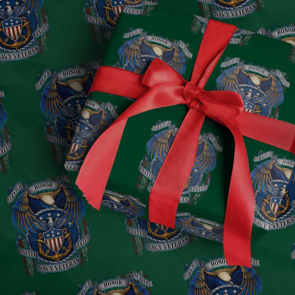 US Navy Veteran Service Honor Sacrifice Wrapping Paper Roll Vintage Bald Eagle American Flag Anchor - Wonder Print Shop