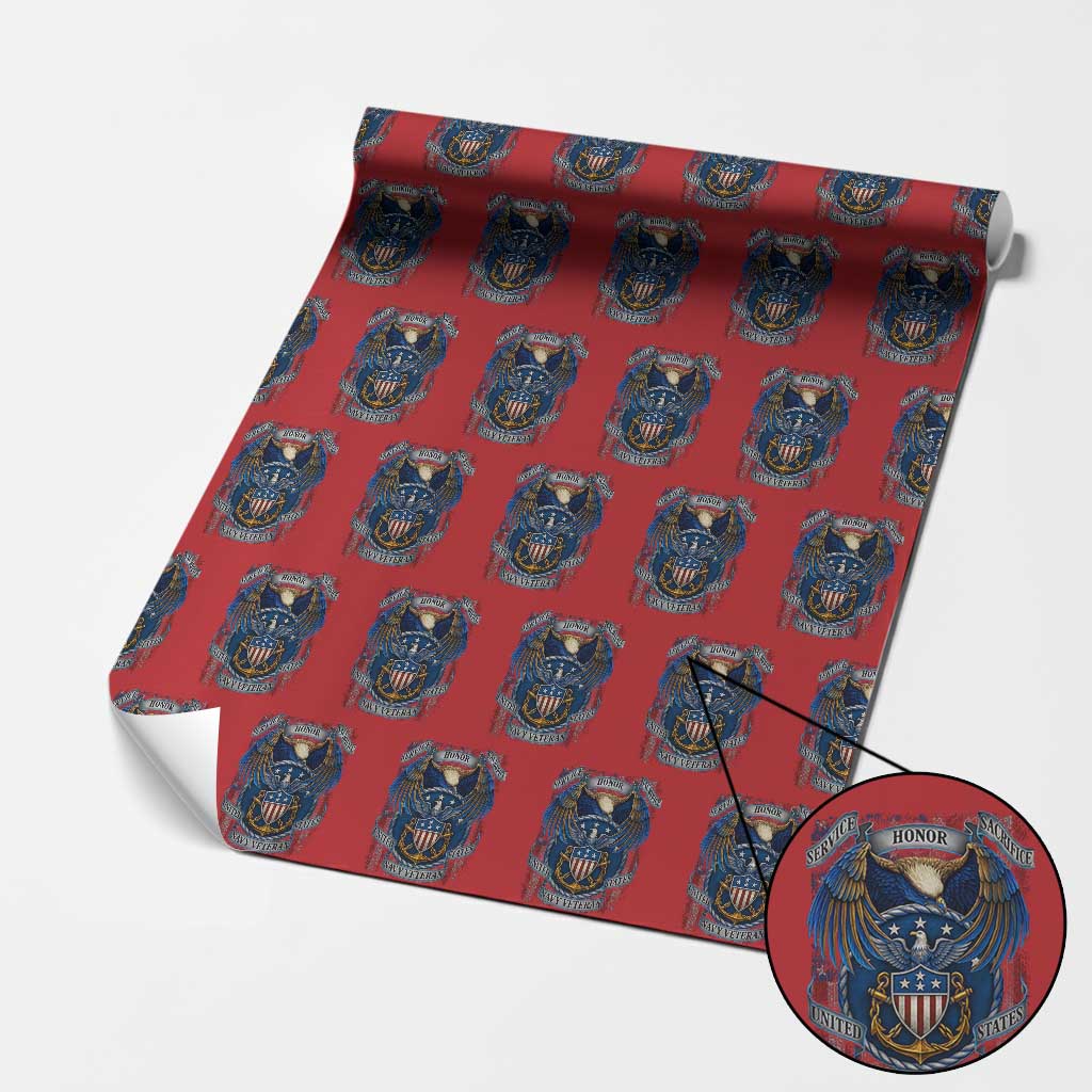 US Navy Veteran Service Honor Sacrifice Wrapping Paper Roll Vintage Bald Eagle American Flag Anchor - Wonder Print Shop
