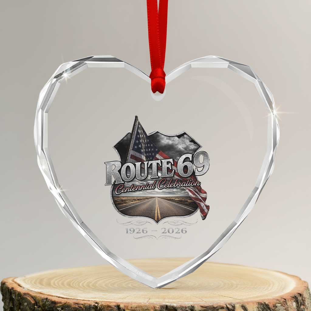 US Route 69 Centennial Celebration Heart Crystal Glass Ornament Highway Road 100 Years Anniversary American Flag