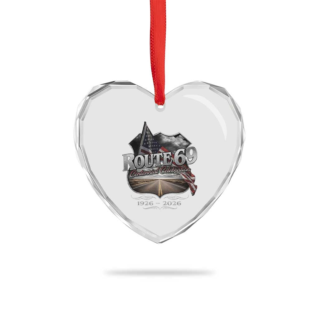 US Route 69 Centennial Celebration Heart Crystal Glass Ornament Highway Road 100 Years Anniversary American Flag