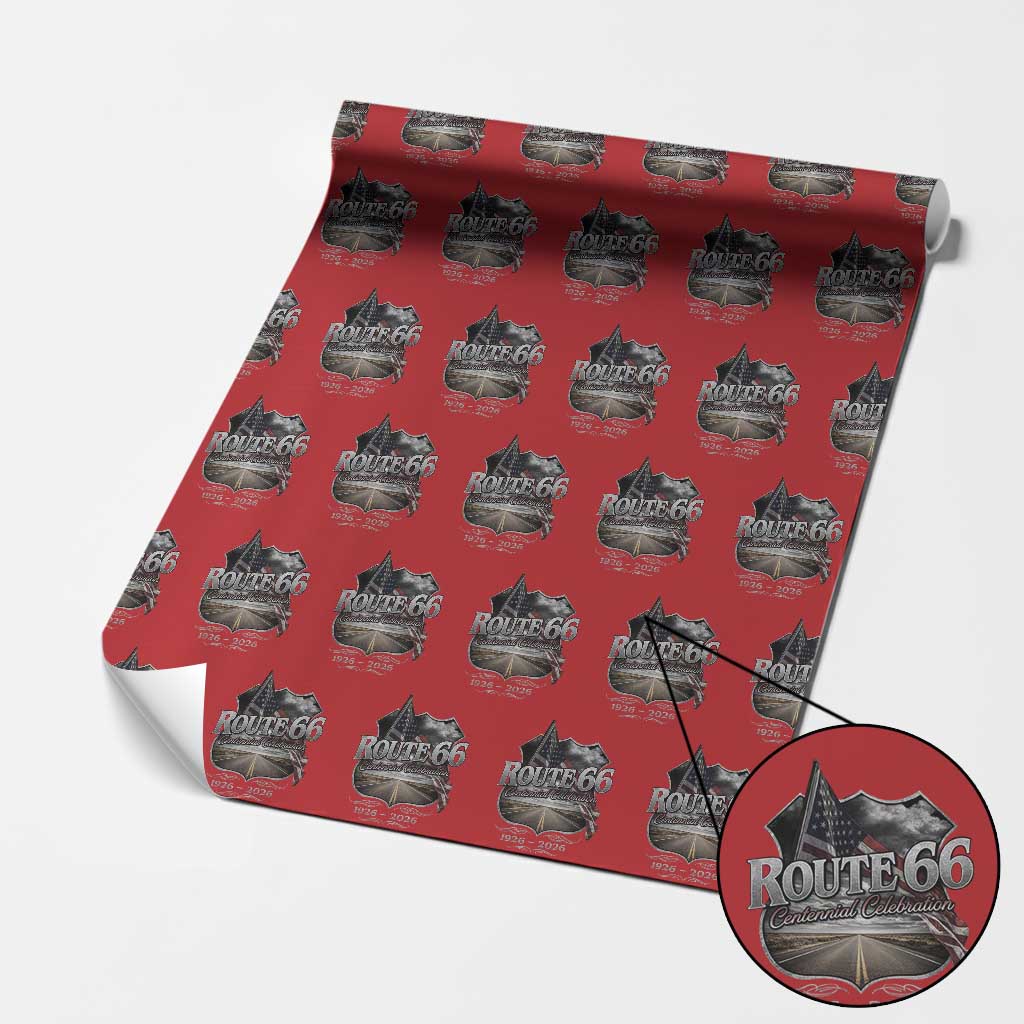 US Route Highway 66 Centennial Celebration Wrapping Paper Roll 100 Years Of The Mother Road Vintage American Flag