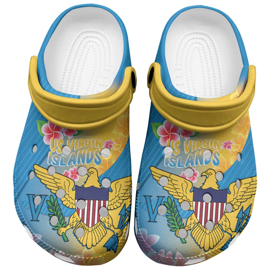 US Virgin Islands Clogs Shoes Coat of Arms Plumeria Curve Style - Wonder Print Shop