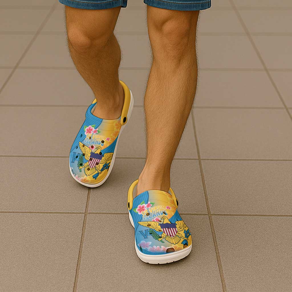 US Virgin Islands Clogs Shoes Coat of Arms Plumeria Curve Style - Wonder Print Shop