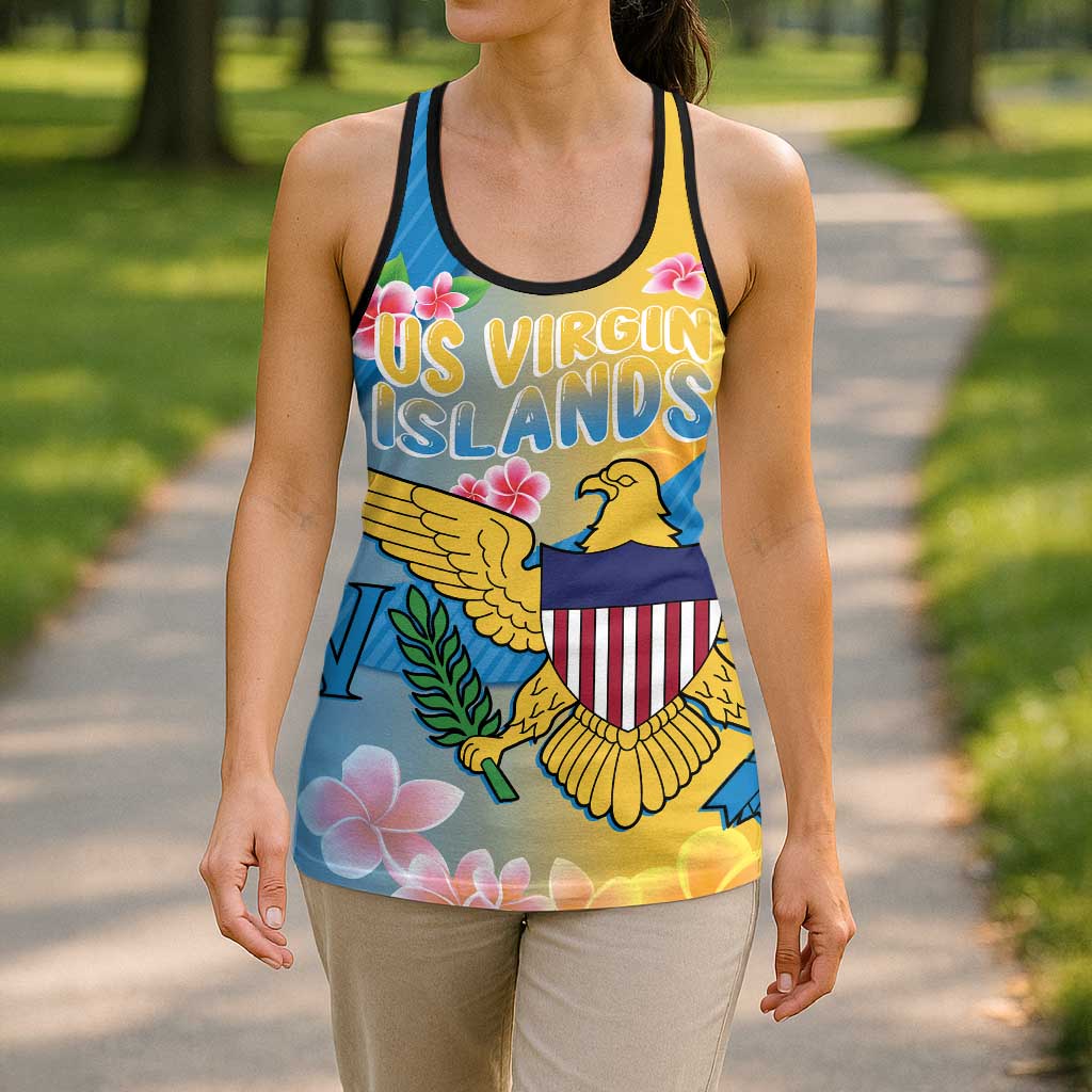 US Virgin Islands Hollow Tank Top Coat of Arms Plumeria Curve Style - Wonder Print Shop