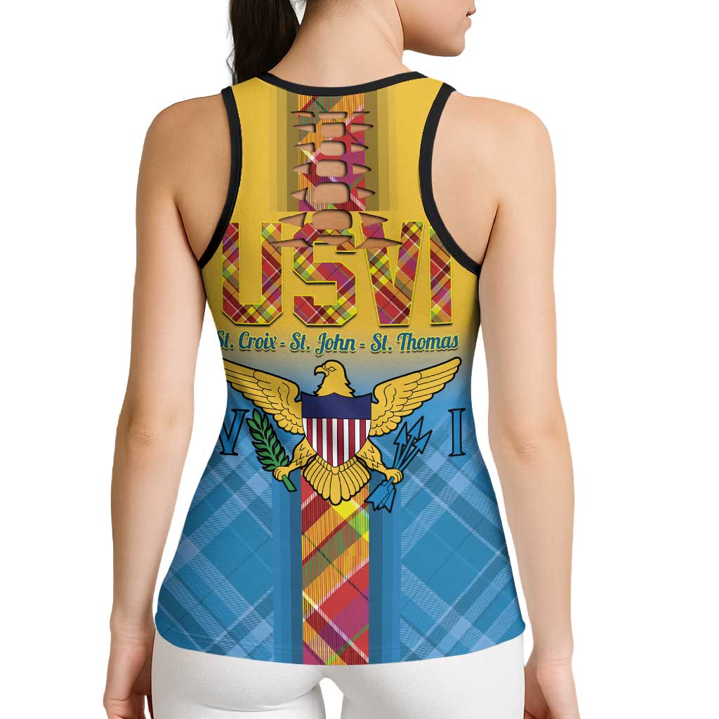 US Virgin Islands Hollow Tank Top Madras Pattern Gradient Style - Wonder Print Shop