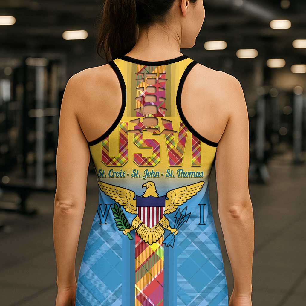 US Virgin Islands Hollow Tank Top Madras Pattern Gradient Style - Wonder Print Shop