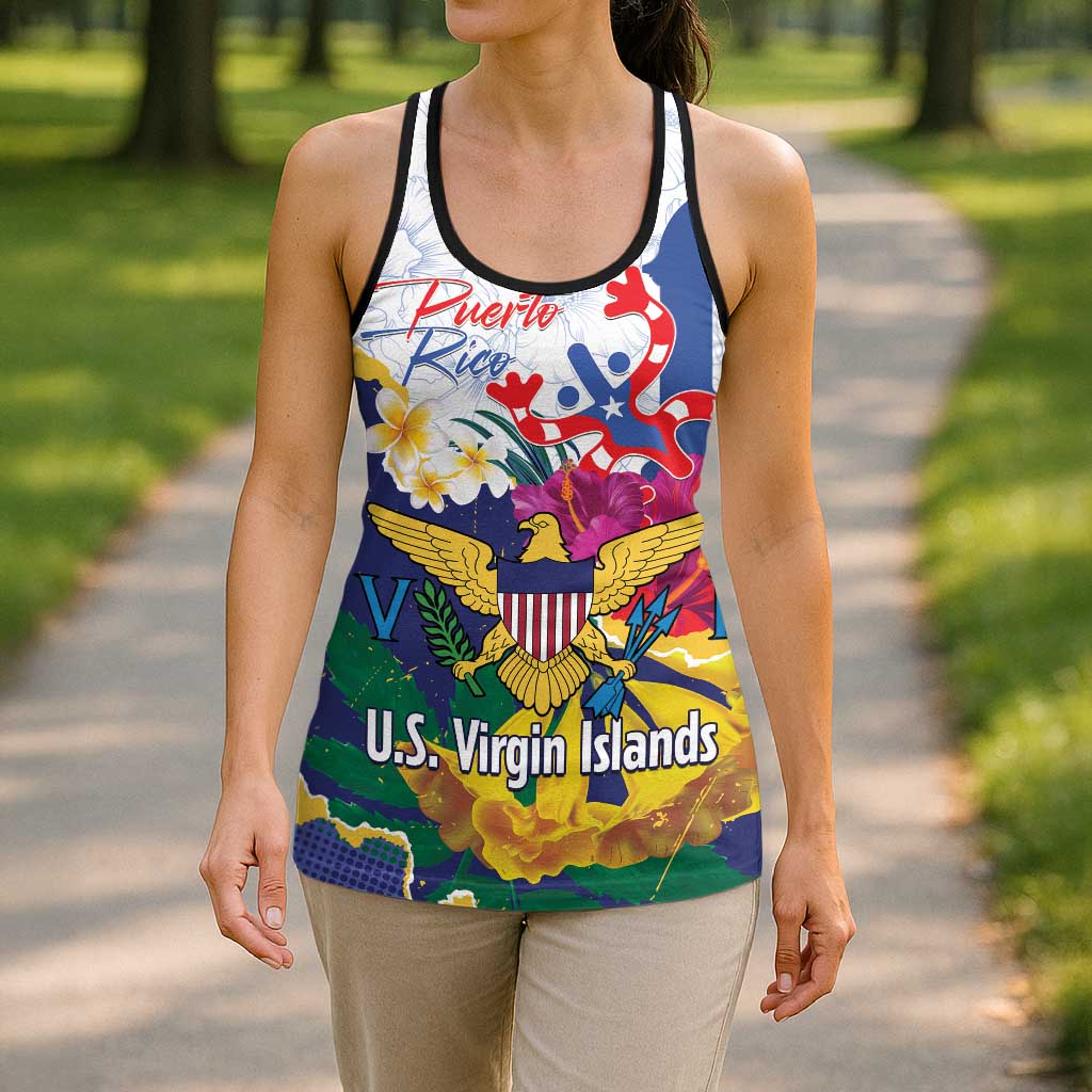 US Virgin Islands - Puerto Rico Day Hollow Tank Top Boricua Coqui Yellow-colored Eagle - Wonder Print Shop