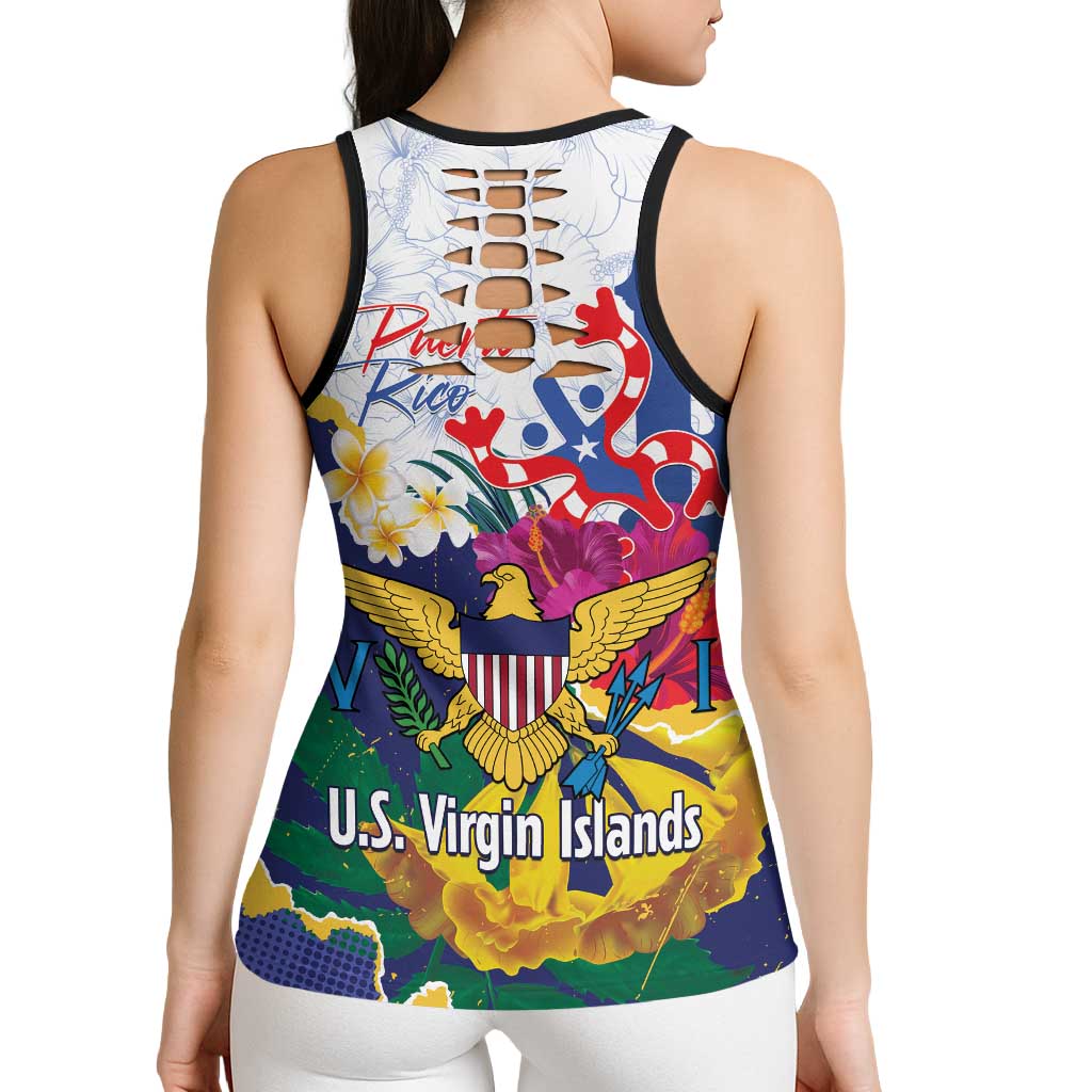US Virgin Islands - Puerto Rico Day Hollow Tank Top Boricua Coqui Yellow-colored Eagle - Wonder Print Shop