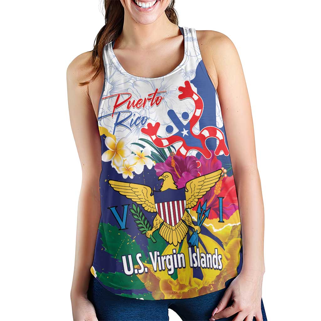 US Virgin Islands - Puerto Rico Day Women Racerback Tank Boricua Coqui Yellow-colored Eagle - Wonder Print Shop