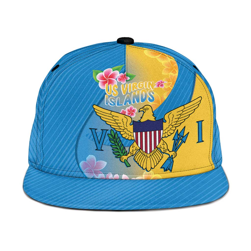 US Virgin Islands Snapback Cap Coat of Arms Plumeria Curve Style - Wonder Print Shop