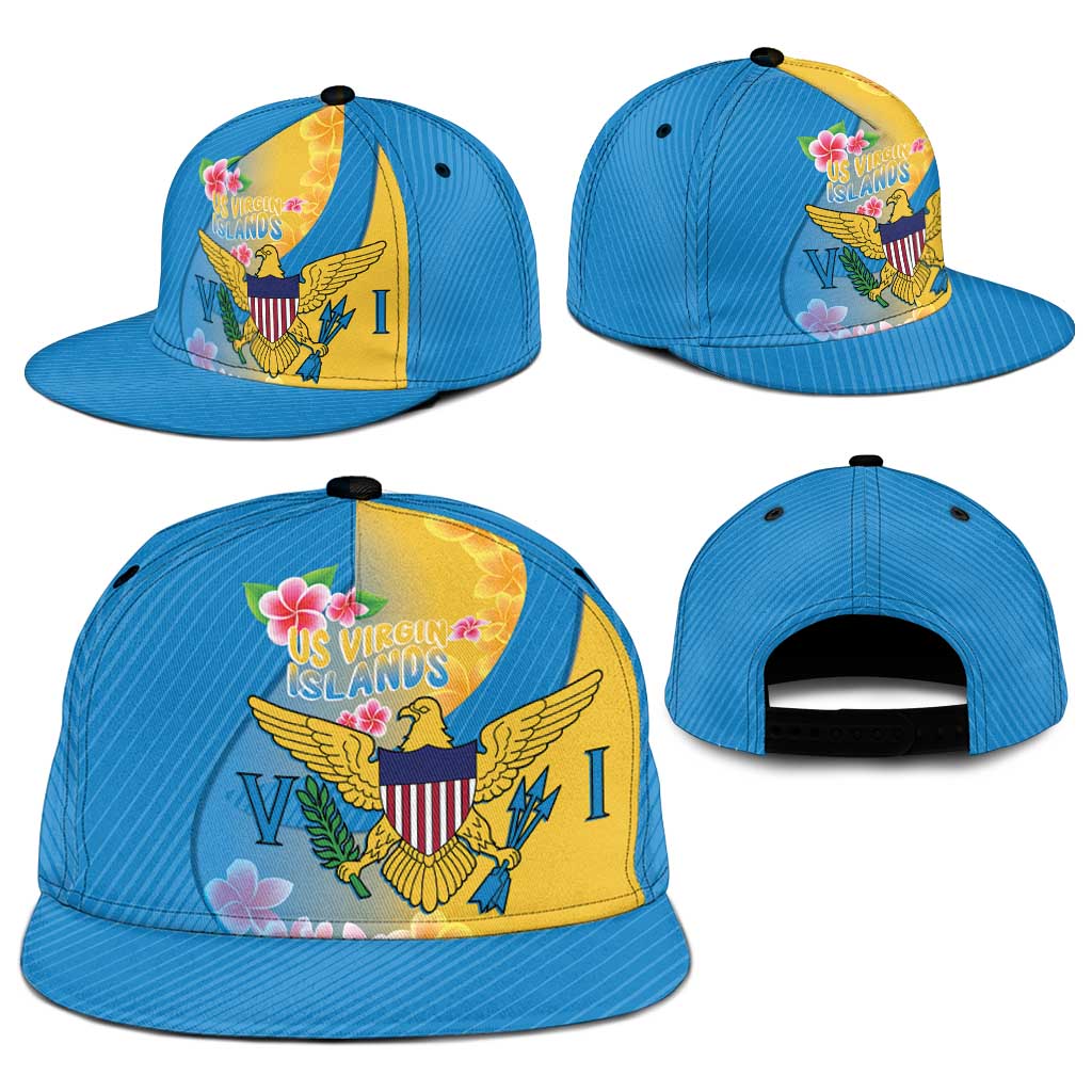 US Virgin Islands Snapback Cap Coat of Arms Plumeria Curve Style - Wonder Print Shop
