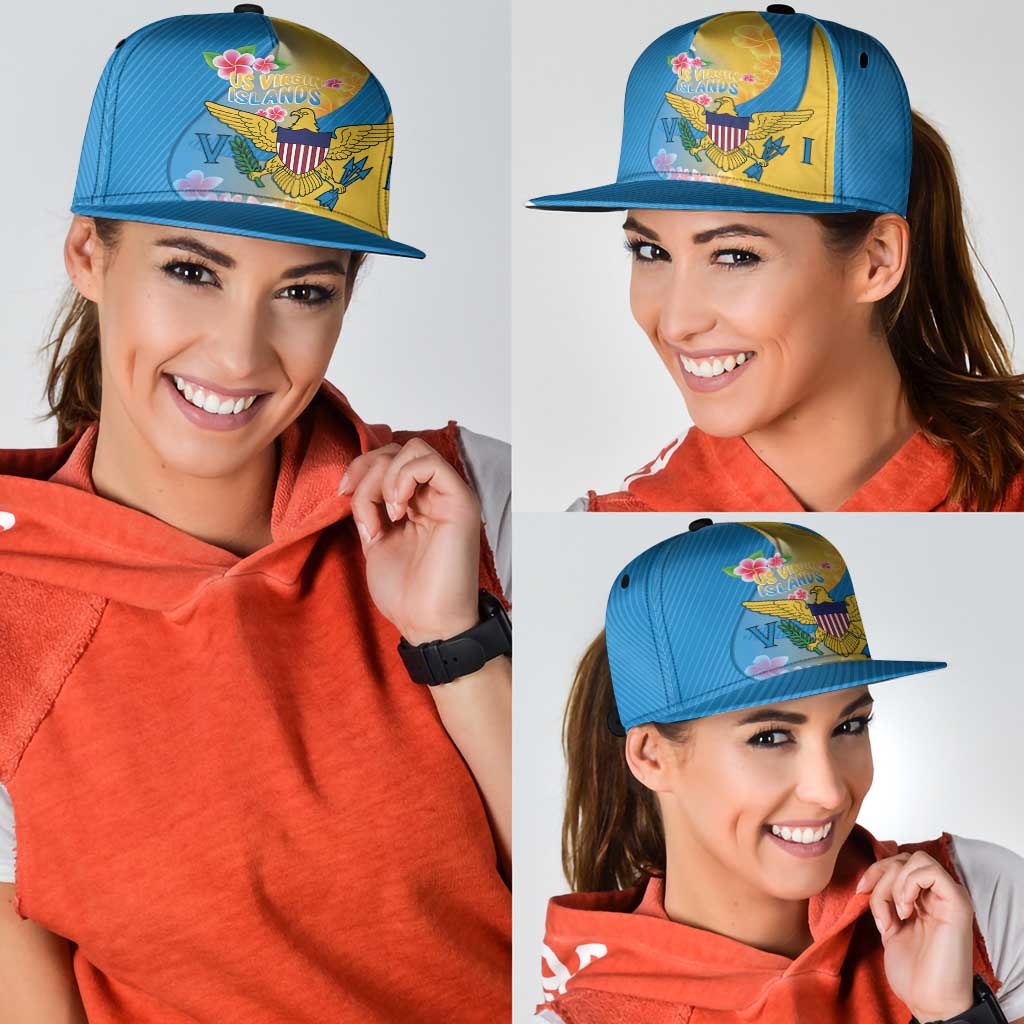 US Virgin Islands Snapback Cap Coat of Arms Plumeria Curve Style - Wonder Print Shop