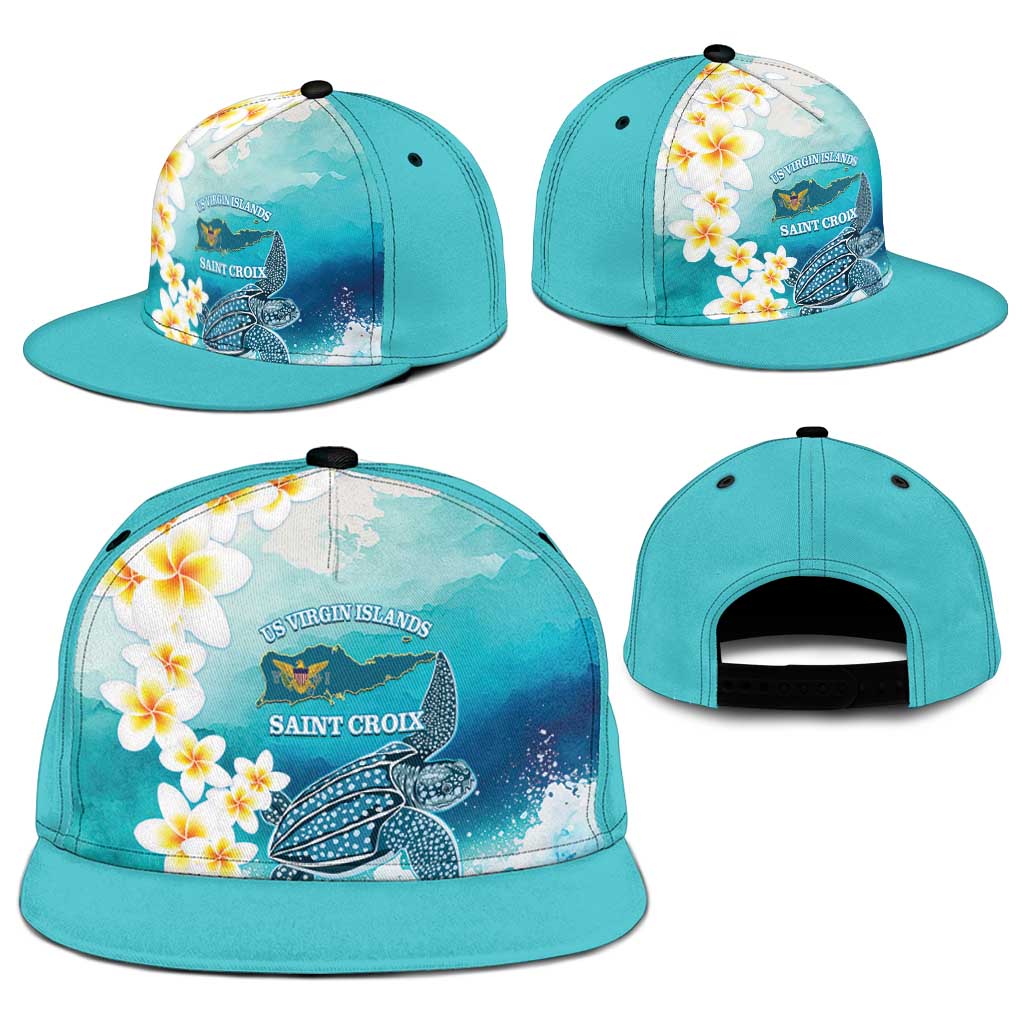 US Virgin Islands St Croix Snapback Cap Twin City Leatherback With Plumeria - Wonder Print Shop
