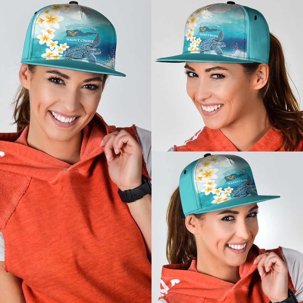 US Virgin Islands St Croix Snapback Cap Twin City Leatherback With Plumeria - Wonder Print Shop