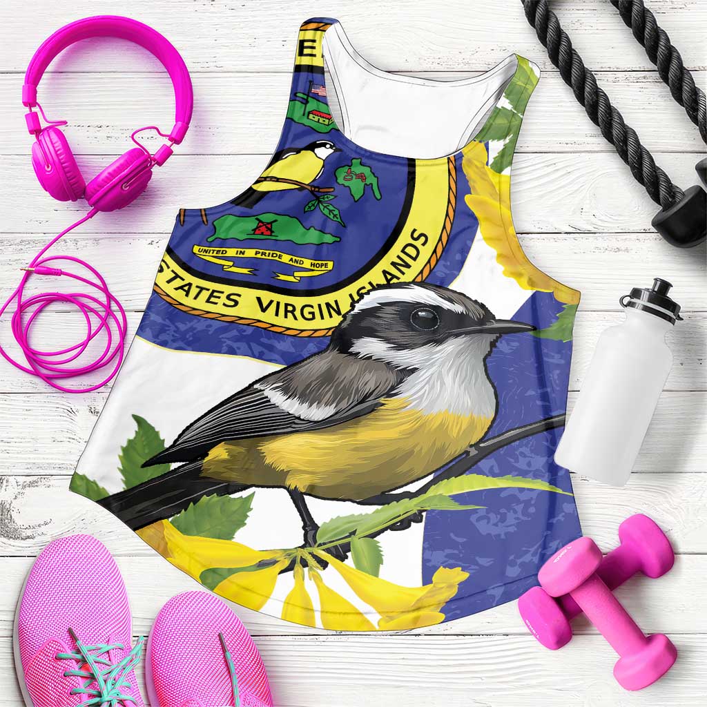 US Virgin Islands Women Racerback Tank Bananaquit Bird Mix Ginger Thomas Flower - Wonder Print Shop