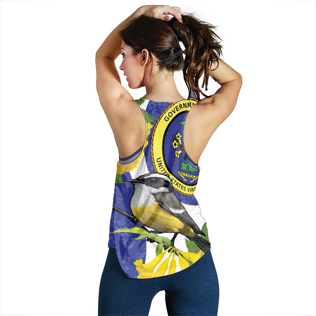 US Virgin Islands Women Racerback Tank Bananaquit Bird Mix Ginger Thomas Flower - Wonder Print Shop