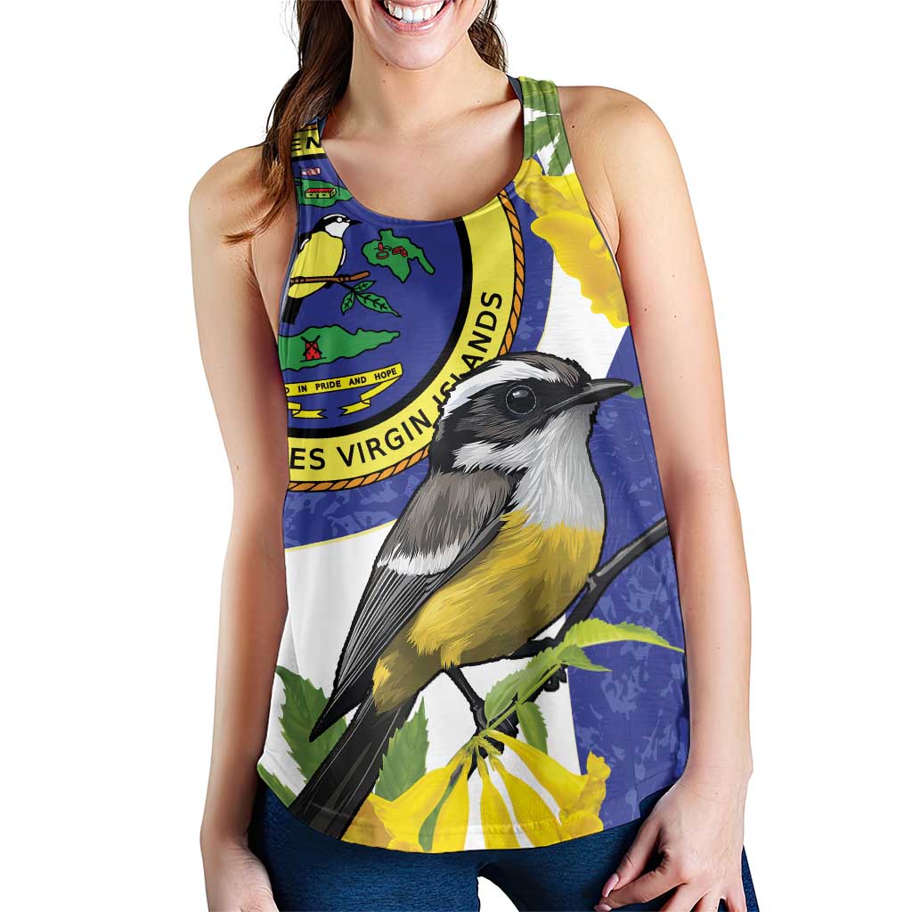 US Virgin Islands Women Racerback Tank Bananaquit Bird Mix Ginger Thomas Flower - Wonder Print Shop