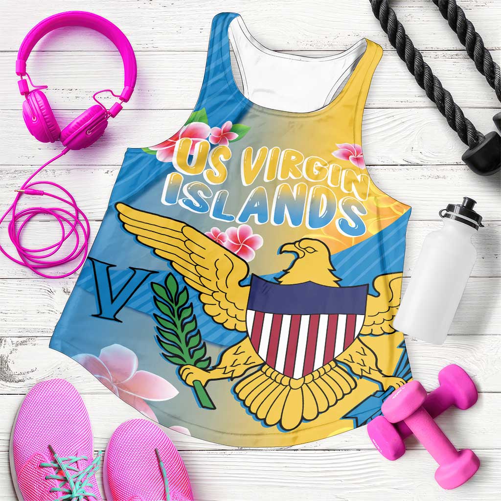 US Virgin Islands Women Racerback Tank Coat of Arms Plumeria Curve Style - Wonder Print Shop
