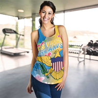 US Virgin Islands Women Racerback Tank Coat of Arms Plumeria Curve Style - Wonder Print Shop