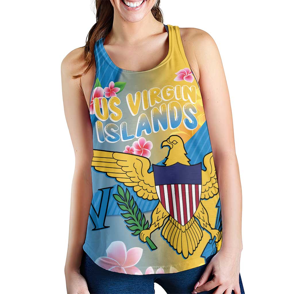 US Virgin Islands Women Racerback Tank Coat of Arms Plumeria Curve Style - Wonder Print Shop
