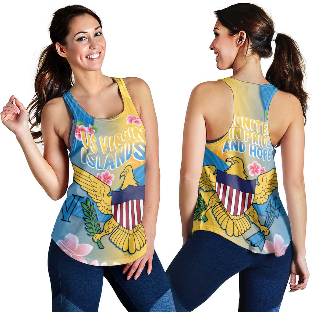 US Virgin Islands Women Racerback Tank Coat of Arms Plumeria Curve Style - Wonder Print Shop