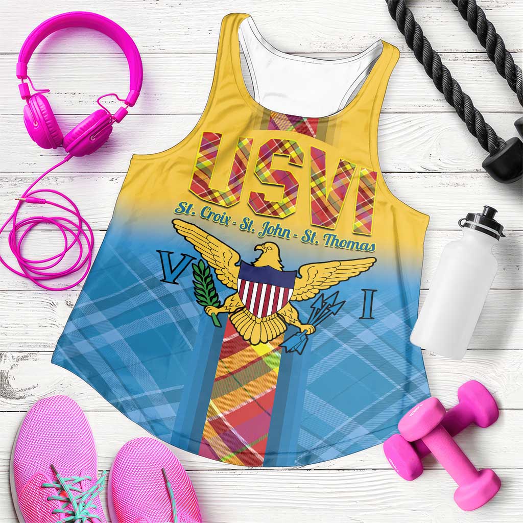 US Virgin Islands Women Racerback Tank Madras Pattern Gradient Style - Wonder Print Shop