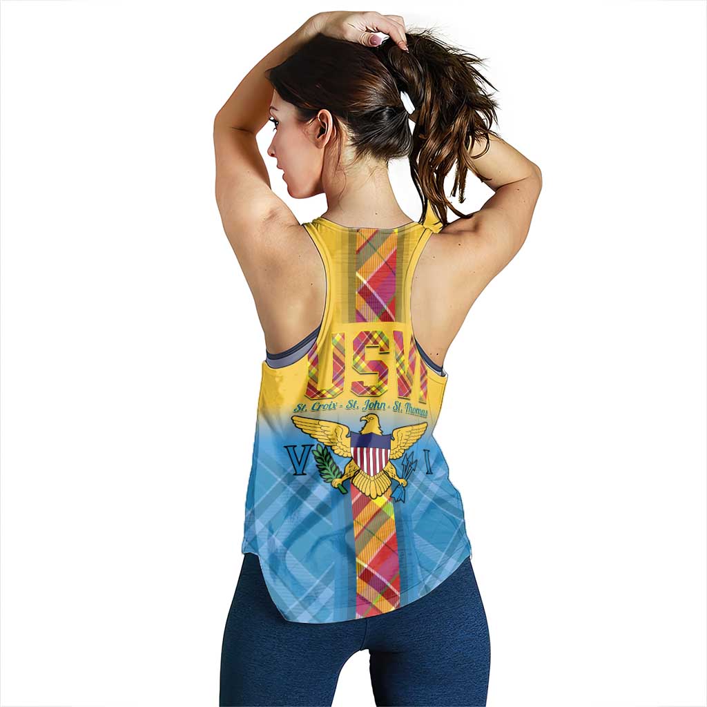 US Virgin Islands Women Racerback Tank Madras Pattern Gradient Style - Wonder Print Shop