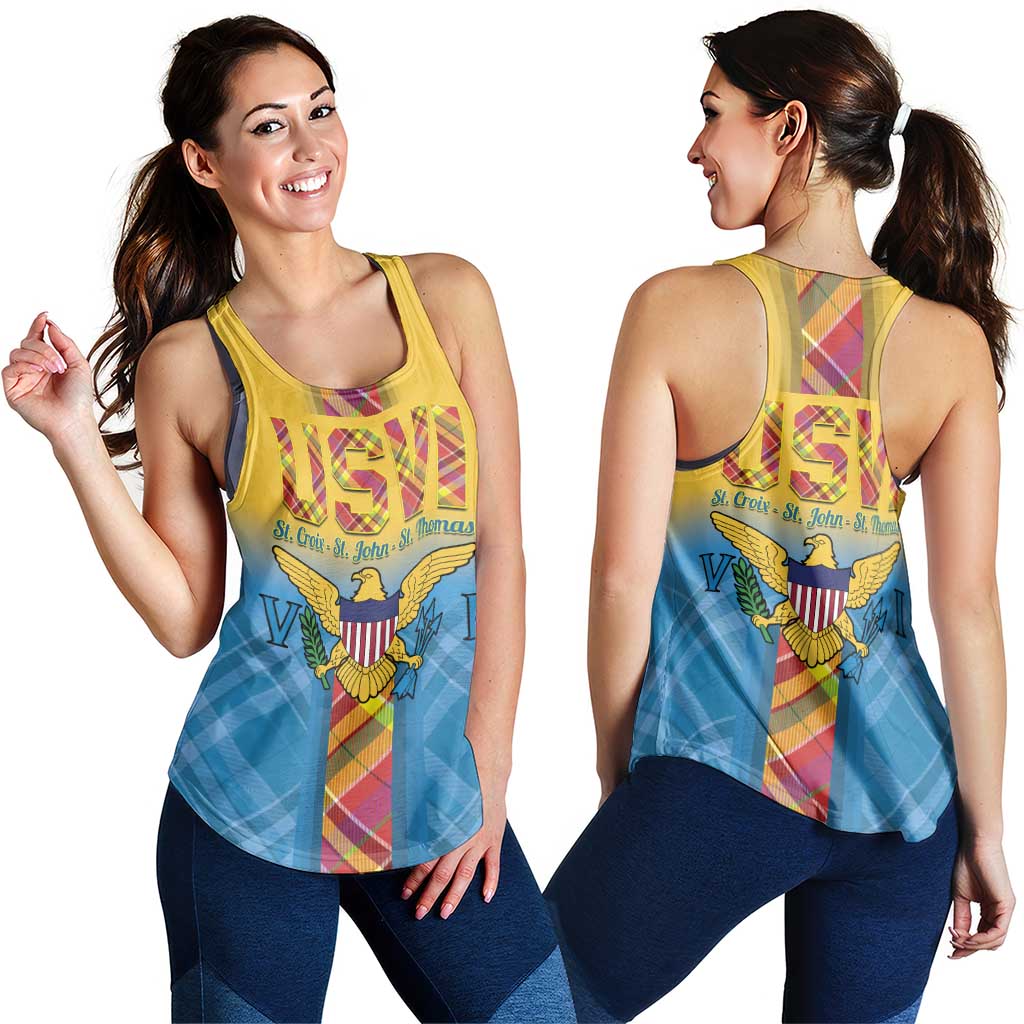 US Virgin Islands Women Racerback Tank Madras Pattern Gradient Style - Wonder Print Shop