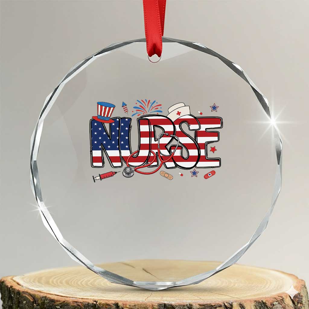 USA 250 Proud American Nurse Crystal Glass Ornament Patriotic Healthcare Hero