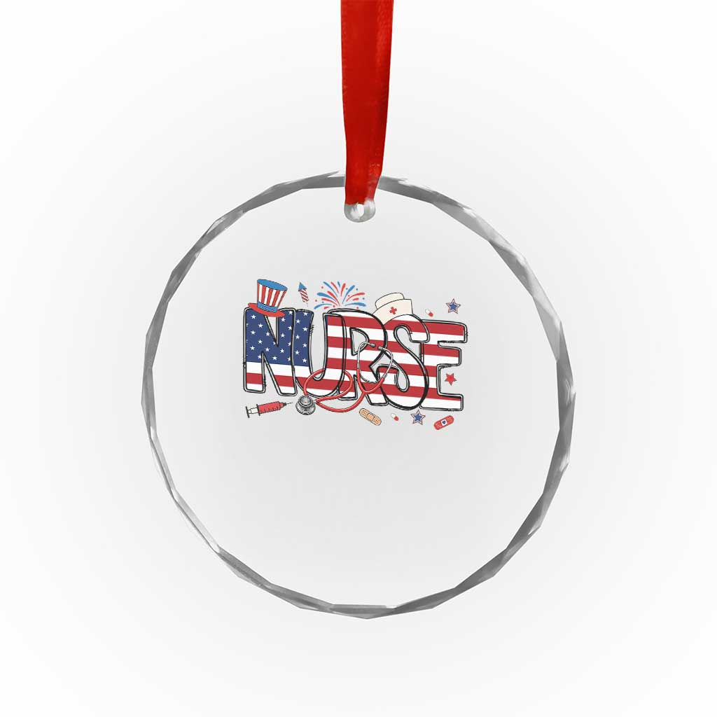 USA 250 Proud American Nurse Crystal Glass Ornament Patriotic Healthcare Hero