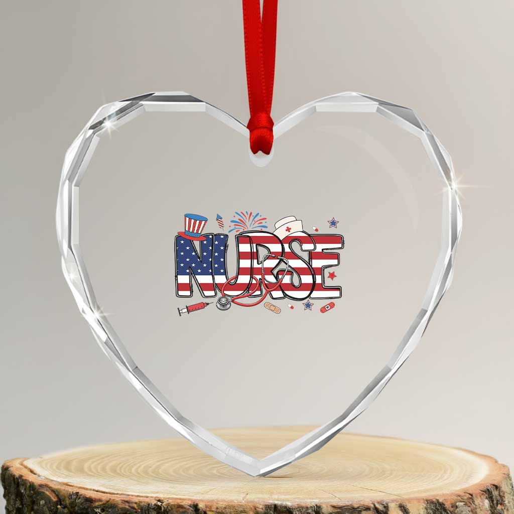 USA 250 Proud American Nurse Heart Crystal Glass Ornament Patriotic Healthcare Hero