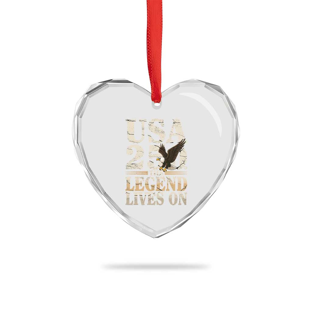 USA 250 The Legend Lives On Heart Crystal Glass Ornament Patriotic Eagle for Semiquincentennial 2026 - Wonder Print Shop