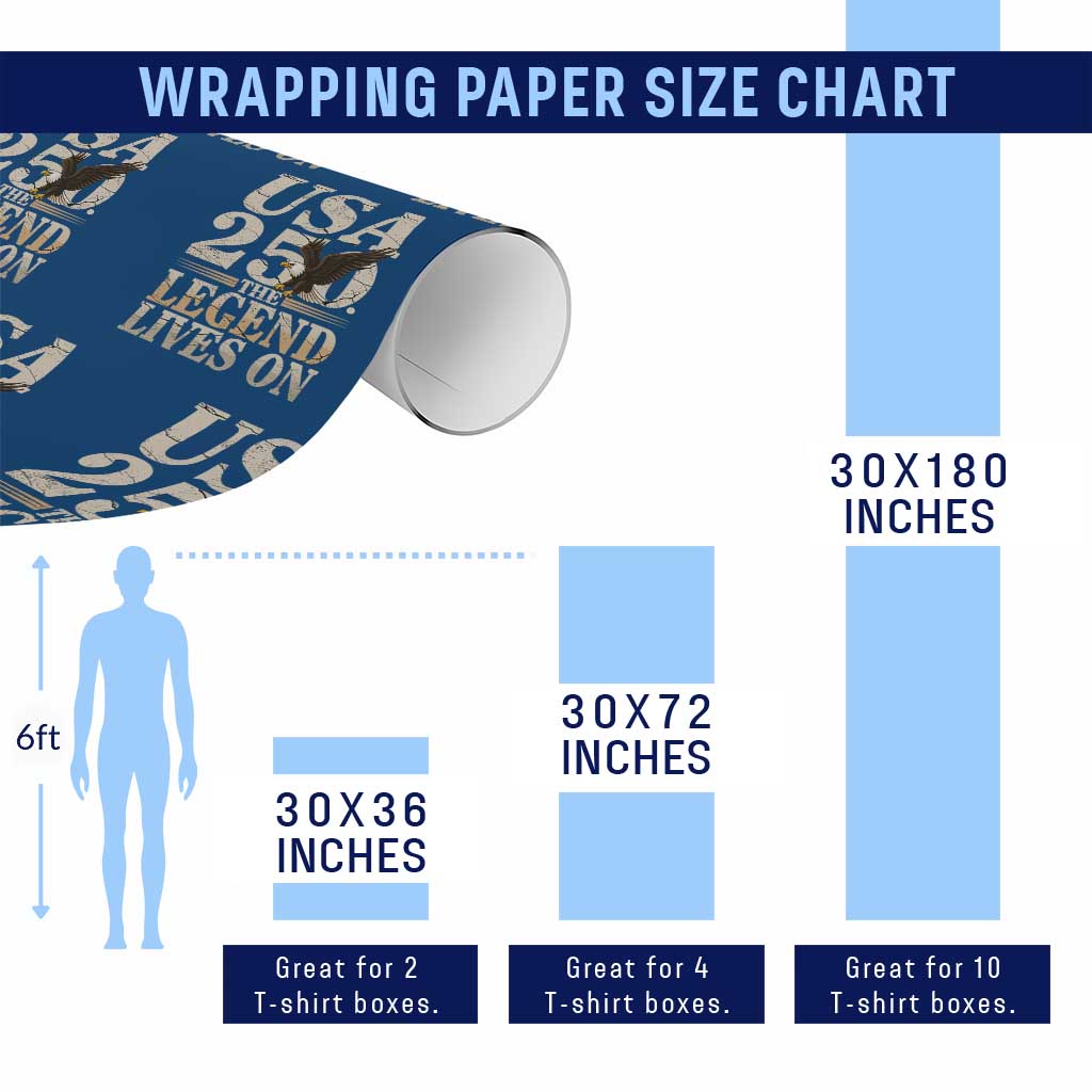 USA 250 The Legend Lives On Wrapping Paper Roll Patriotic Eagle for Semiquincentennial 2026 - Wonder Print Shop