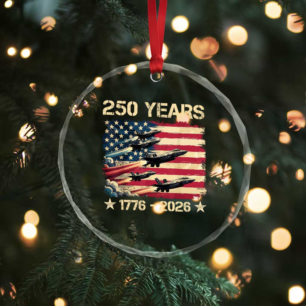 USA 250 Years 1776 2026 Patriotic Jets Trail American Flag Crystal Glass Ornament