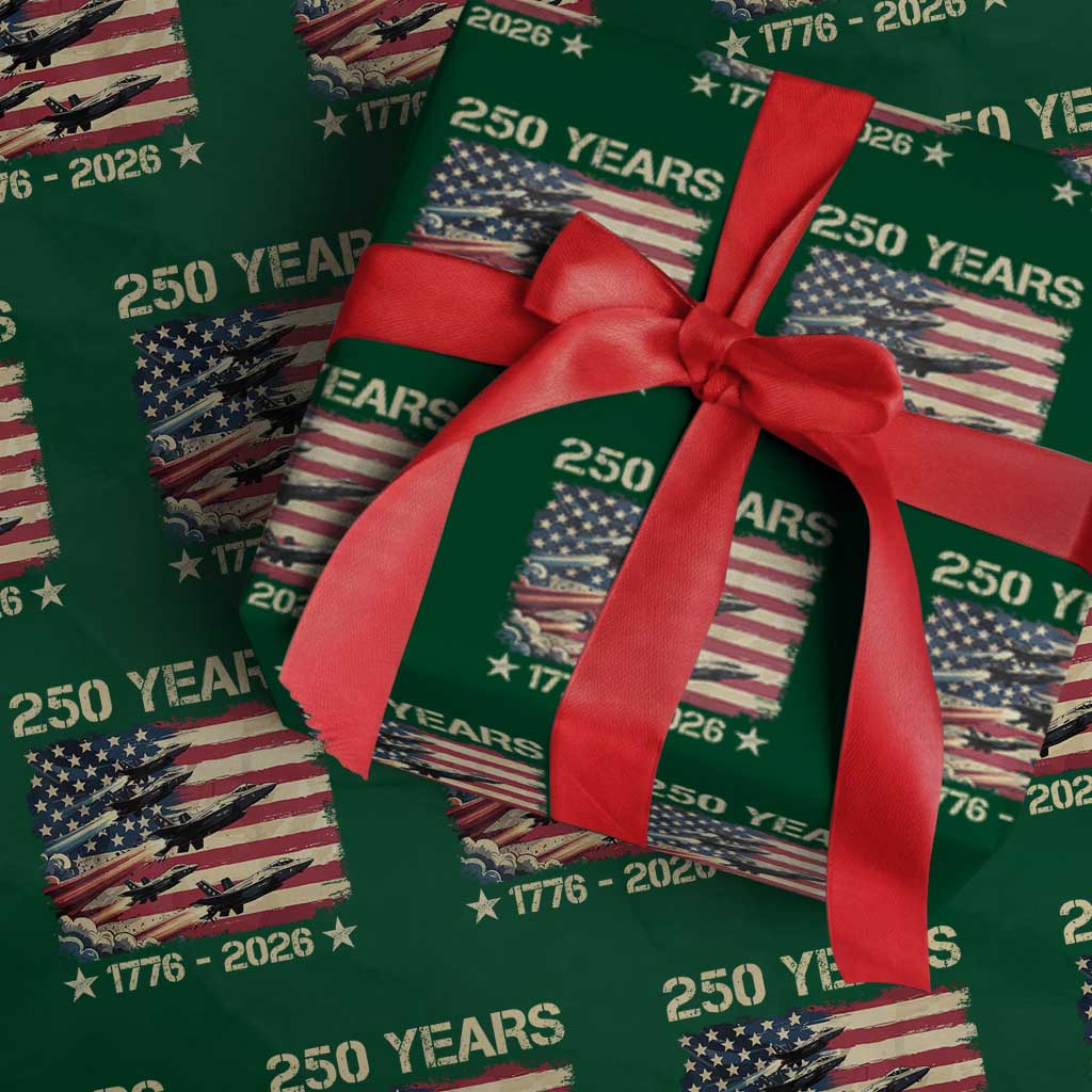 USA 250 Years 1776 2026 Patriotic Jets Trail American Flag Wrapping Paper Roll