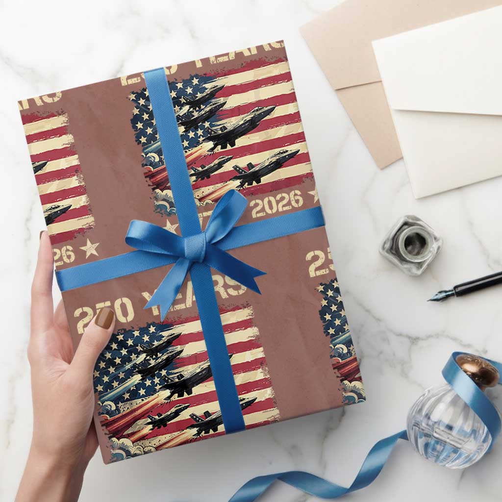USA 250 Years 1776 2026 Patriotic Jets Trail American Flag Wrapping Paper Roll