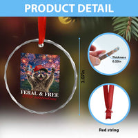USA 250 Years Freedom Crystal Glass Ornament Feral and Free Funny Raccoon Driking Beer 4th of July