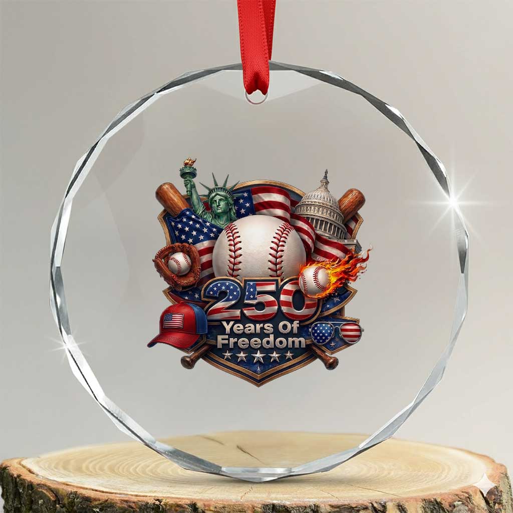 USA 250 Years Of Freedom Baseball Graphic Crystal Glass Ornament