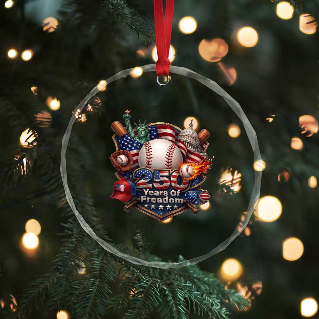 USA 250 Years Of Freedom Baseball Graphic Crystal Glass Ornament