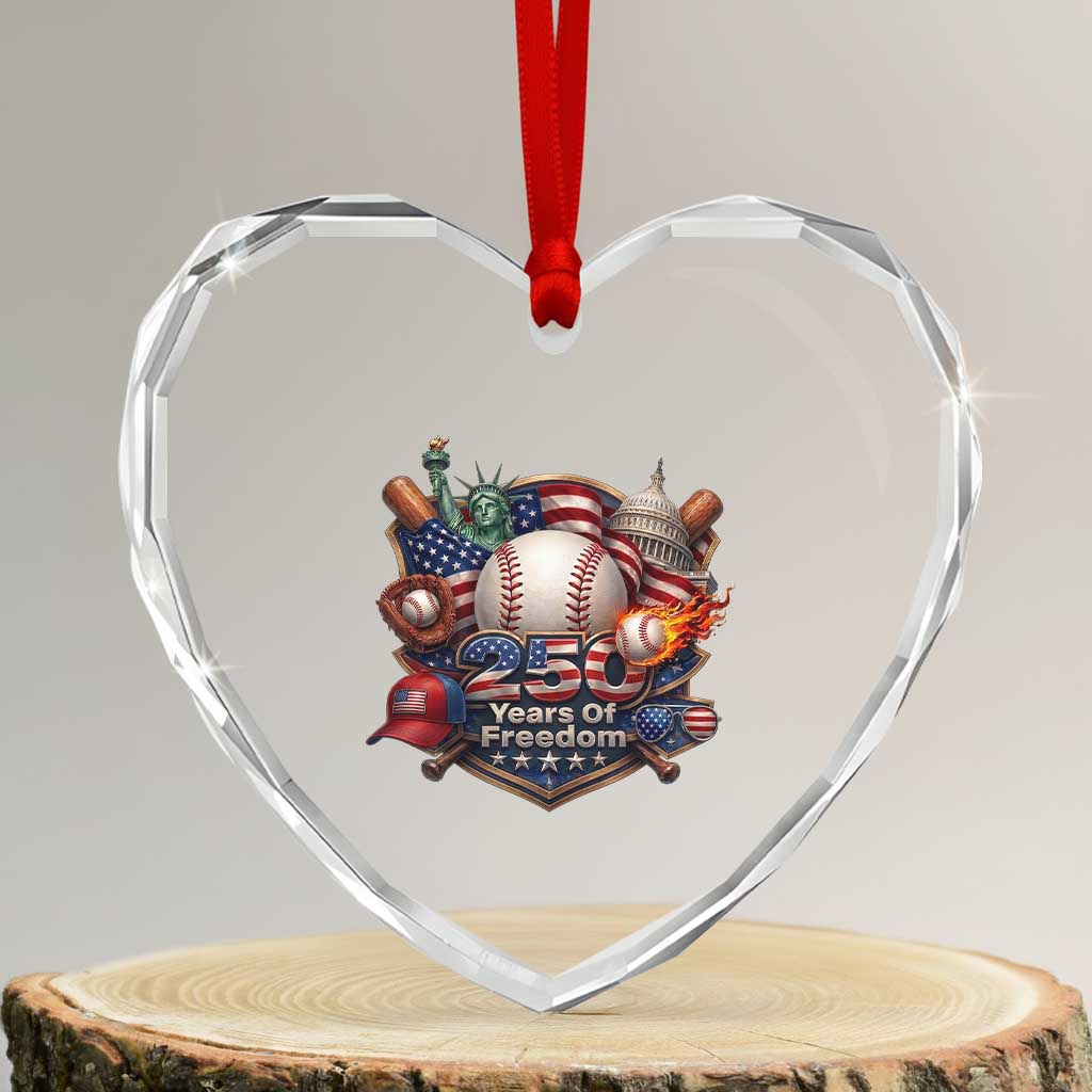 USA 250 Years Of Freedom Baseball Graphic Heart Crystal Glass Ornament