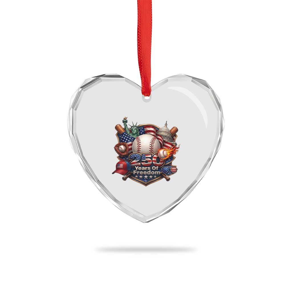 USA 250 Years Of Freedom Baseball Graphic Heart Crystal Glass Ornament